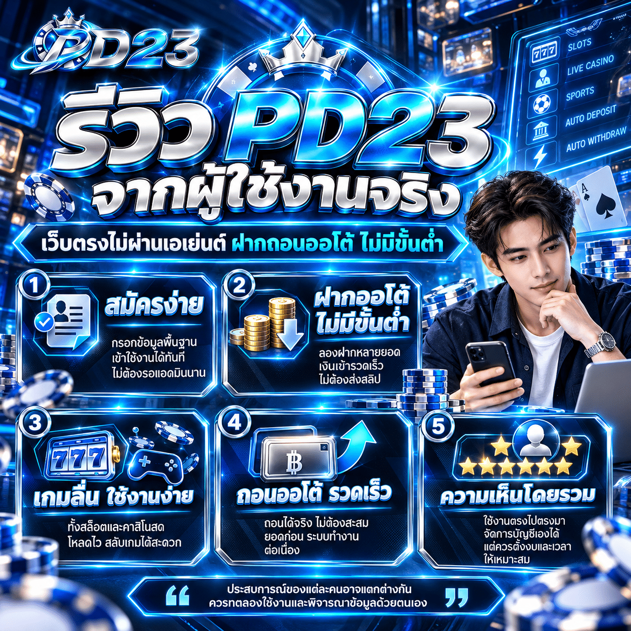 รีวิว PD23 จากผู้ใช้งานจริง เว็บตรงไม่ผ่านเอเย่นต์ ฝากถอนออโต้ ไม่มีขั้นต่ำ เล่นแล้วรู้สึกยังไง